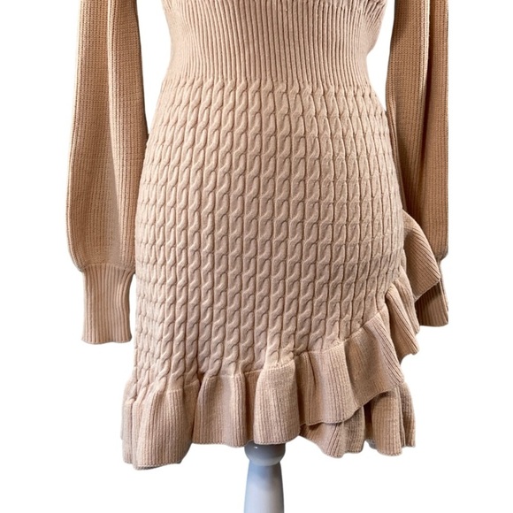 Anthropologie Flat White Ruffled Sweater Mini Dress Size L Cream - Picture 8 of 11